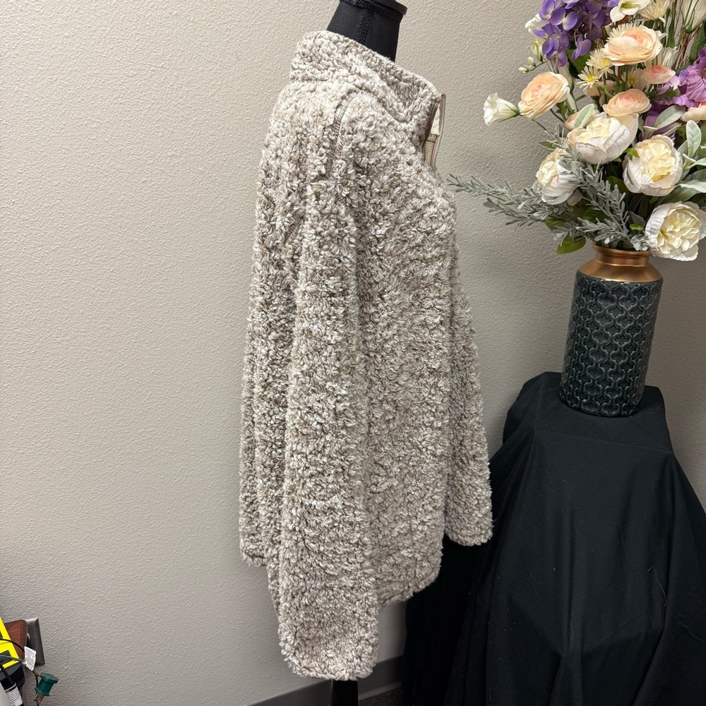 Southern Shirt Co XXL Sherpa Quarter Zip Pullover Fleece Taupe Gray Cozy Winter - Picture 6 of 11